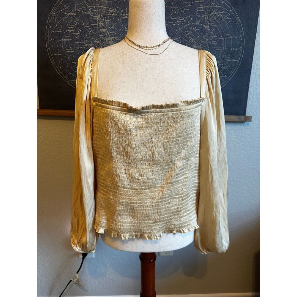 J.Crew Yellow Satin Smocked Lightweight Long Sleeve Top Women’s Size XXL BD635